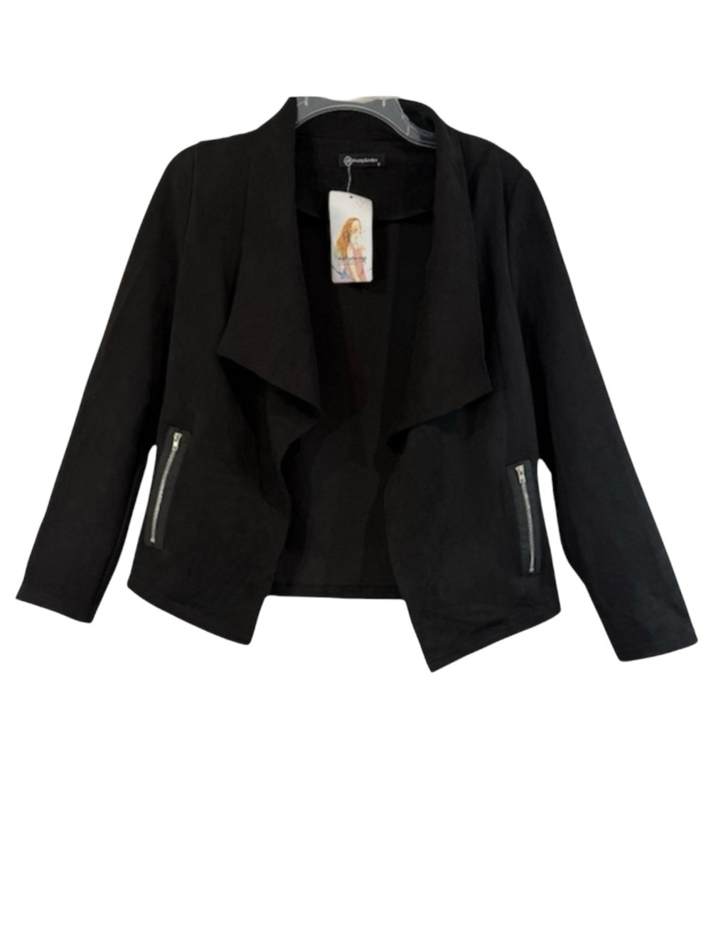 PrettyGarden Jacket Faux Suede Open Front Blazer Jacket Black Size Small